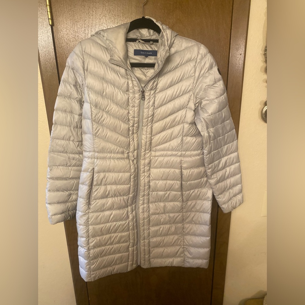 Cole Haan Metallic gray puffer coat
